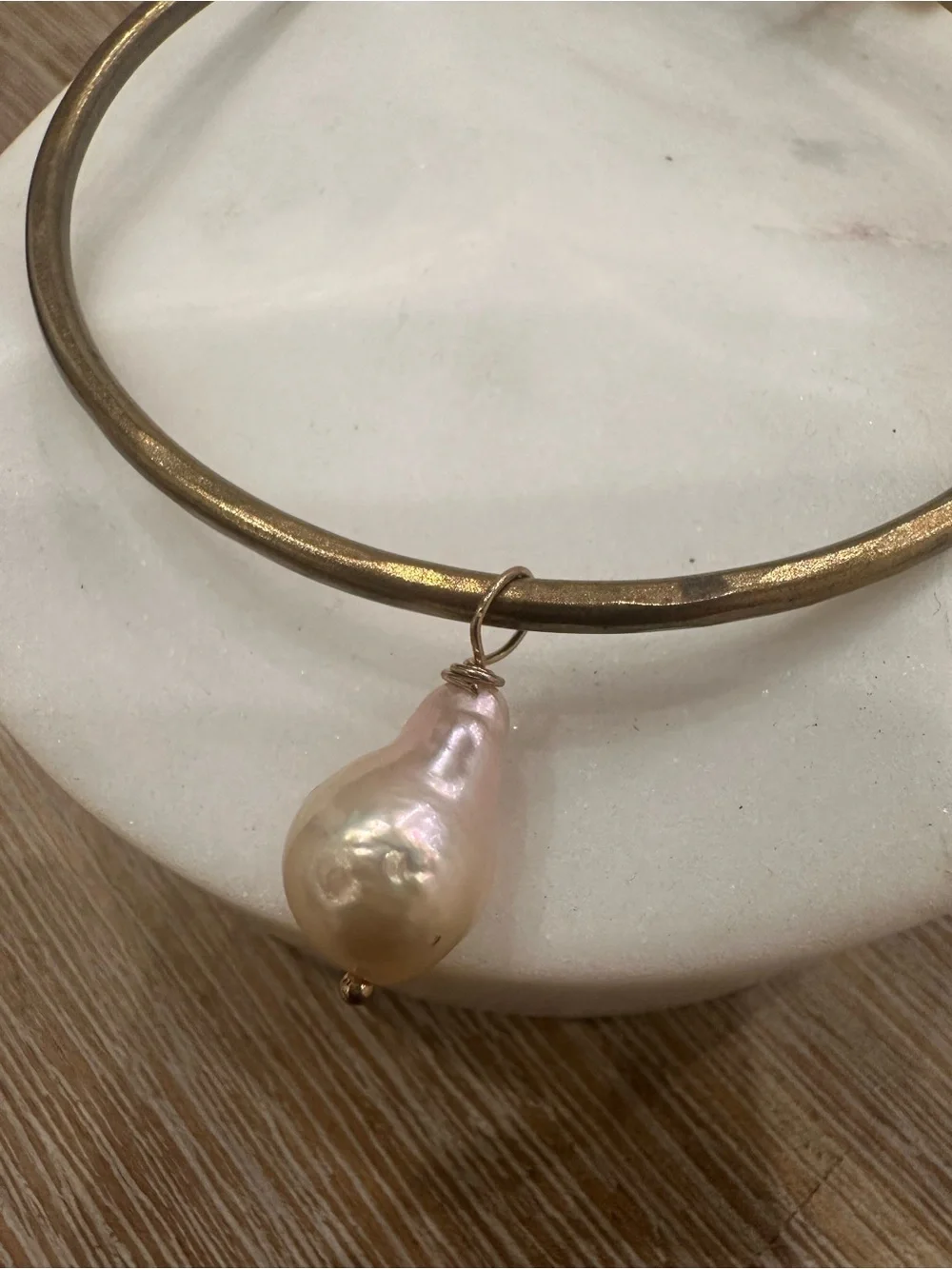 Baroque Pearl Dangle Brass Bangle